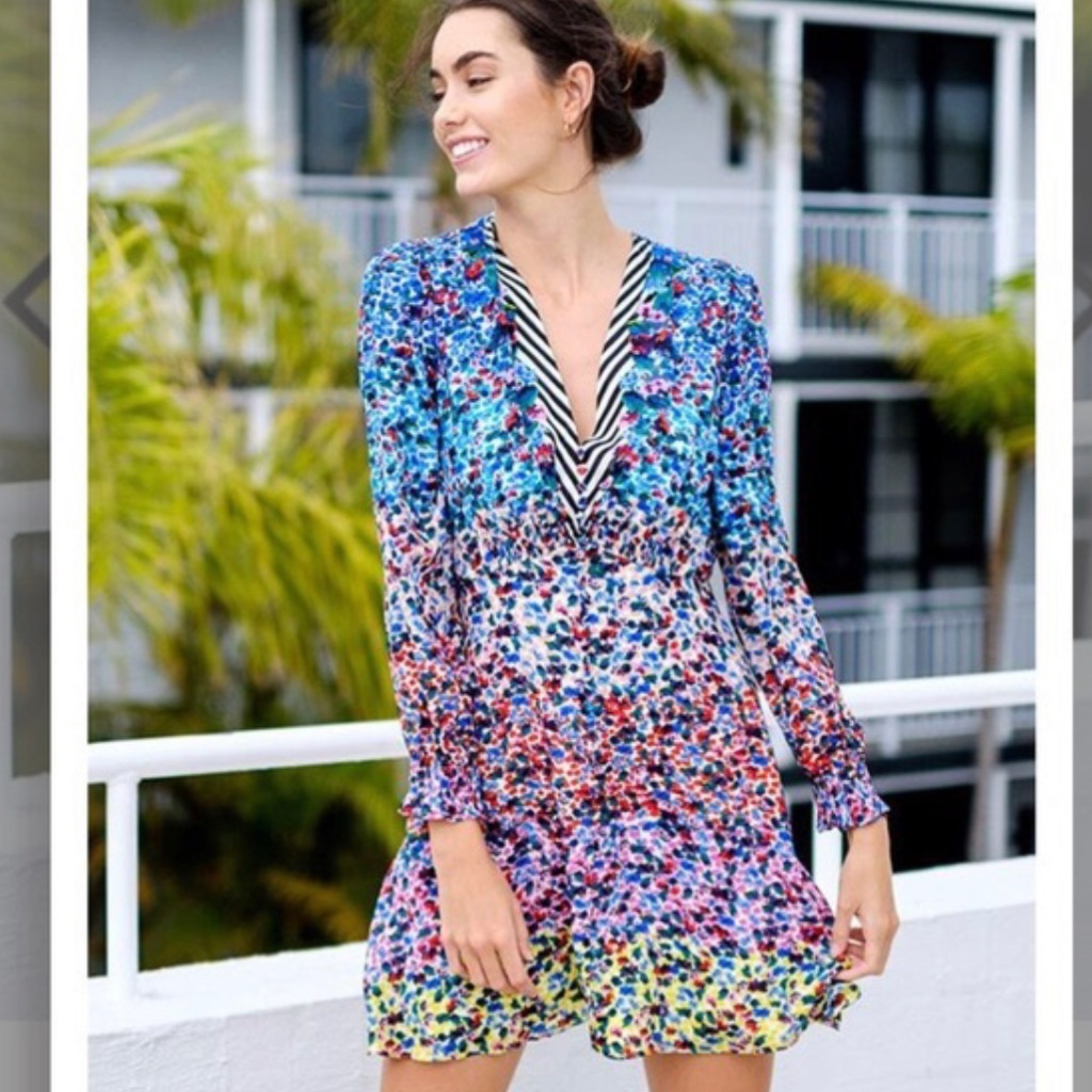 Saloni Eve Floral Print Dress In Rainbow Gardenia